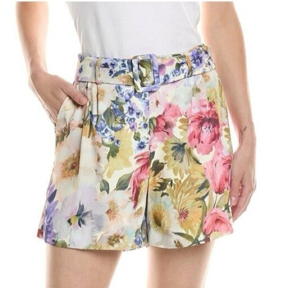 Jason Wu Pants - NWT Jason Wu High Waist Rose Floral Satin Belted Shorts
